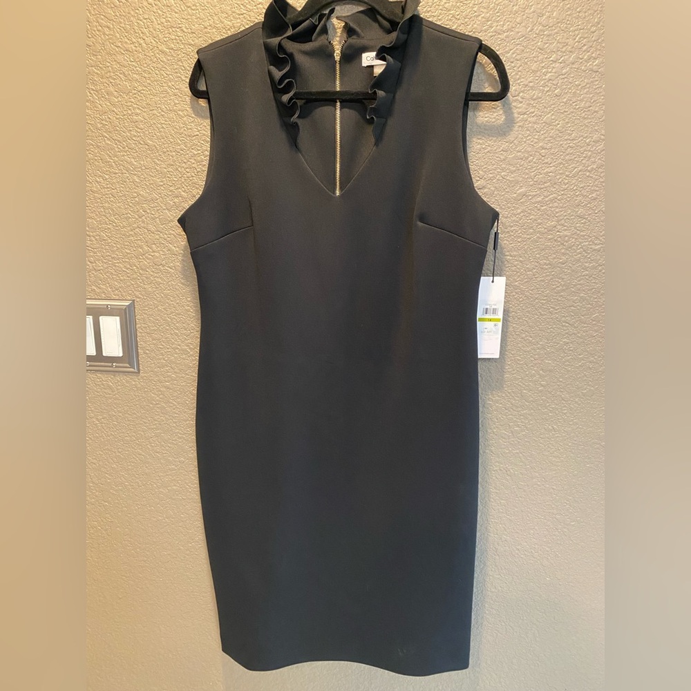 Calvin Klein Black Ruffle Neck Elegant Dress
